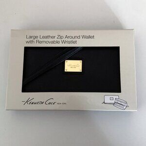 Kenneth Cole Black Leather Zip Around Wallet with Removable Wristlet NWT